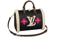 LOUIS VUITTON Speedy Sheepskin Patchwork Grained Leather Shoulder Bag Crossbody Bag Handbag Regular Women's Black