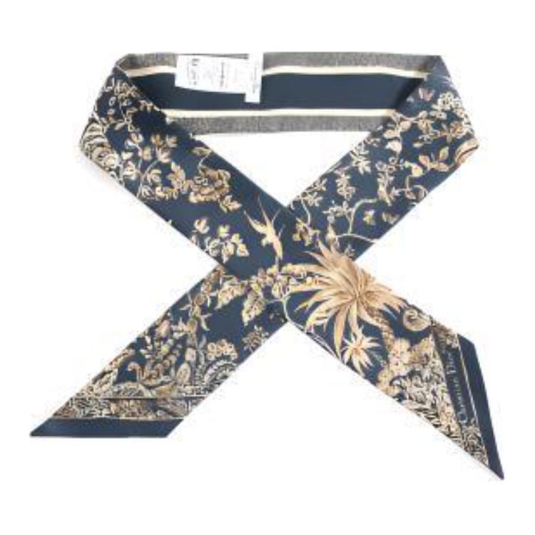DIOR Silk Silk Scarves Women's Blue/Gold