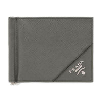 PRADA Saffiano Cow Leather Card Holder Men's Gray