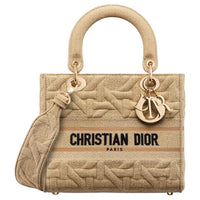 DIOR Lady D Lite Wicker Pattern Embroidery Shoulder Bag, Crossbody Bag, Handbag Medium Size Women's Beige