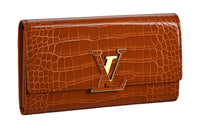 LOUIS VUITTON Capucines Polished Crocodile Leather KapSin Long Wallet Women's Yellow
