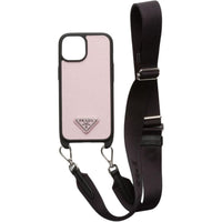 PRADA Calfskin Material Adjustable Detachable Strap Phone Cases Compatibility With IPhone 15 Ma Solid Color