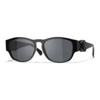 CHANEL Acetate Irregular Shape Sunglasses Women's Black