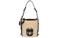 MIU MIU Leather With Straw Shoulder Bag, Crossbody Bag, Handbag Regular Women's Tan/Black