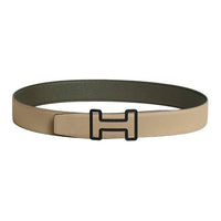 HERMES Stainless Steel Leather Belts Unisex Gray Green/Light Beige Width: 3.8cm