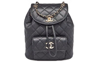 CHANEL Litchi Skin Backpack Women's Black
