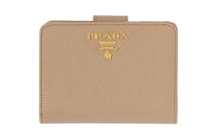 PRADA Saffiano Leather Wallet Trumpets Women's Stone Color & Cornflower Blue