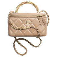 CHANEL Shiny Lambskin Portable Crossbody Bag Shoulder Bag Women's Deep And Light Camel