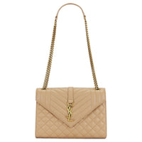 SAINT LAURENT ENVELOPE Calfskin Envelope Bag, Crossbody Bag, Shoulder Bag Medium Size Women's Beige