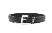SAINT LAURENT Textured Effect Pin Buckle Calfskin Leather Belts Women's Black -