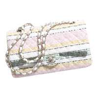 CHANEL Classic Flap CF Fabric One Shoulder Handbags Women's Light Pink/Multicolor