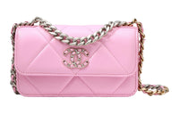 CHANEL 19Bag Shiny Lambskin Shoulder Bag Crossbody Bag Women's Pink