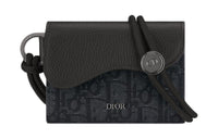 DIOR Printed Fabric With Grain Cow Leather Card Holder Men's Black