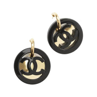 CHANEL Metal Resin Earrings Women's Black