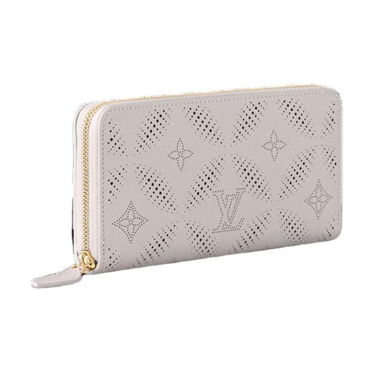 LOUIS VUITTON Zippy Mahina Leather Wallet Women's Blossom Gray & Pink