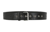 SAINT LAURENT Crocodile Pattern Embossed Pin Buckle Leather Belts Unisex Black Width 5CM