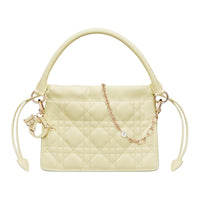 DIOR Lady Dior Wicker Pattern Sheepskin Portable Crossbody Bag Shoulder Bag Mini Women's Light Yellow