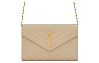 SAINT LAURENT Leather Wallets Shoulder Bag Crossbody Bag Women's Dark Beige