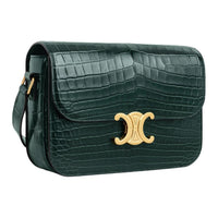CELINE Triomphe Crocodile Leather Crossbody Bag Shoulder Bag Women's Emerald Green