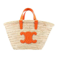 CELINE Triomphe Palm Leaf Cow Leather Patchwork Tote Bag Shopping Bag Basket Handbag Women's Orange