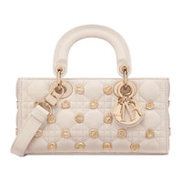 DIOR Lady D-JOY Lambskin Shoulder Bag Crossbody Bag Handbag Small Size Women's Ash Ivory