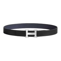 HERMES Calfskin Leather Belts Unisex Black Blue Night Width: 3.2cm