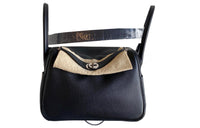 HERMES Lindy Clemence Bullock Leather Matte Crocodile Leather Handbag Shoulder Bag Women's Black