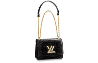 LOUIS VUITTON Twist Short-Snouted Crocodile Leather Shoulder Bag Crossbody Bag Small Size Women's Black