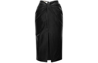 SAINT LAURENT Gathered Leather Midi Skirt