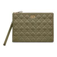 DIOR Caro Cow Leather Clutch Large Size Women's Cedar Green