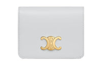 CELINE Triomphe Shiny Calfskin Wallet Women's Moon White