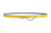 HERMES Double-Sided Lock Chain Design Leather Belts Women's Yellow/Gray Width 1.3CM