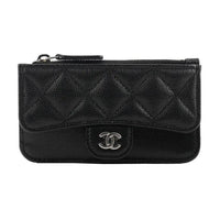 CHANEL Grain Cow Leather Wallet, Card Holder Unisex Black
