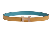 HERMES Calfskin Leather Belts Women's Denim Blue/Biscuit Width: 2.4cm