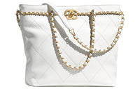 CHANEL Calfskin Shopping Bag Handbag Shoulder Bag Women's White