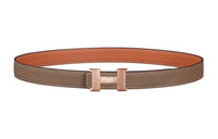 HERMES Floral Pattern Gold Buckle Epsom Calfskin Double-Sided Leather Belt Women's Brown Width: 2.4cm