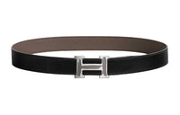 HERMES Emblem Logo Smooth Buckle Leather Belts Men's Black Width: 3.2CM