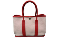 HERMES Garden Party Cowhide Patchwork Canvas Garden Bag Canvas Bag Shoulder Bag Handbag Regular Women's Red