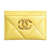 CHANEL Lambskin Card Sleeve Card Holder Women's Yellow