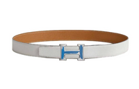 HERMES Double-Sided Design Smooth Buckle Leather Belts Men's Brown/White Width: 3.2CM