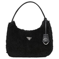 PRADA Shearling Shoulder Bag Women's Black