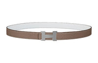 HERMES Elegant Minimalist Style Silver Buckle Epsom Calfskin Double-Sided Leather Belt Women's Gray Width 2.4CM
