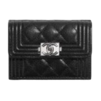 CHANEL Shiny Grained Calfskin Wallet Women's Black