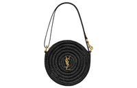 SAINT LAURENT Raffia Cow Leather Patchwork Shoulder Bag Crossbody Bag Handbag Women's Black