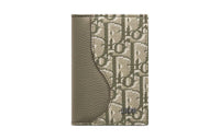 DIOR Fabric With Grain Cow Leather Card Holder Men's Khaki