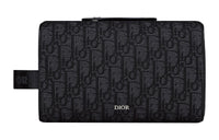 DIOR Lingot Fabric Cow Leather Patchwork Storage Bag Clutch Toiletry Bag Men's Black