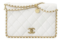 CHANEL Grain Embossed Cow Leather Crossbody Bag, Shoulder Bag Large Size Women's White