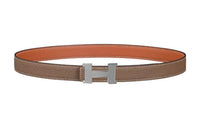 HERMES Individual Silver Buckle Epsom Calfskin Double-Sided Leather Belt Women's Brown Width: 2.4cm