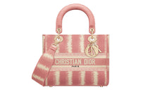 DIOR Lady Dior Embroidery Lady Dior Bag, One Shoulder Handbag Medium Size Women's Pink