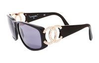 CHANEL Plastic Irregular Shape Sunglasses Women's Black